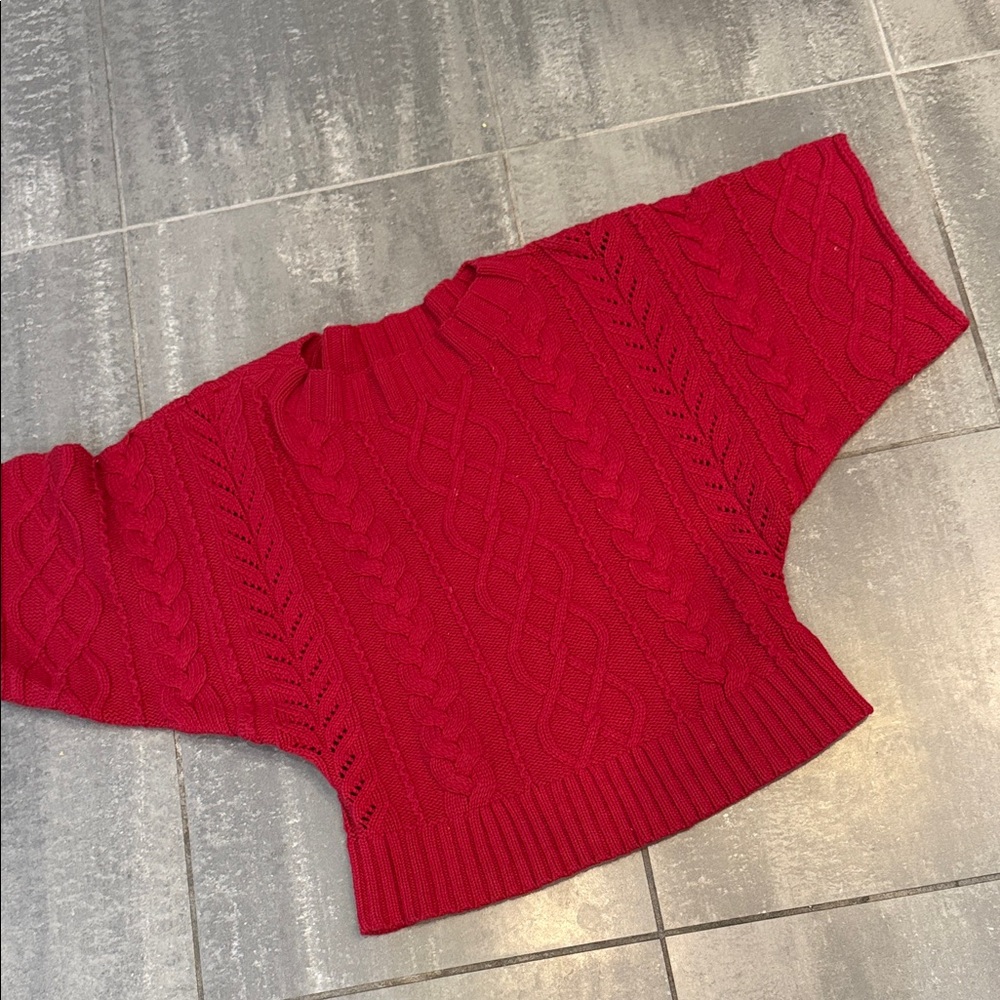Express Red Cable Knit Sweater Poncho Sleeve